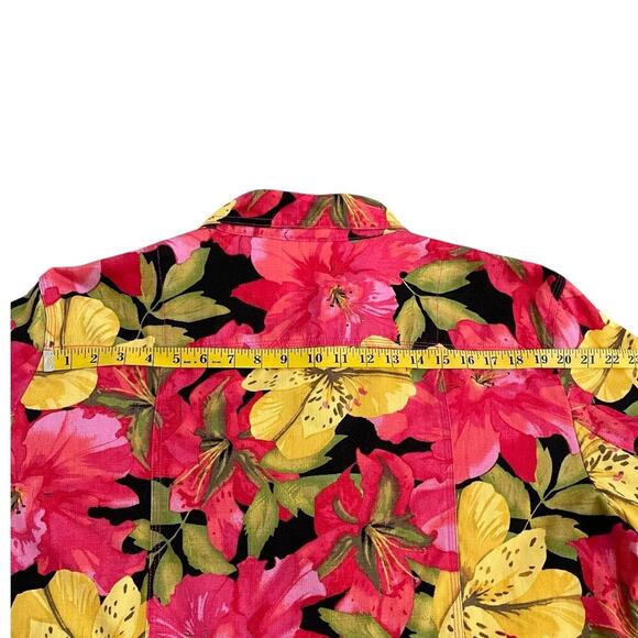 Chico’s Floral Print Jacket Button Front Linen Cotton Blend Pink Floral Sz 3 - Picture 9 of 9